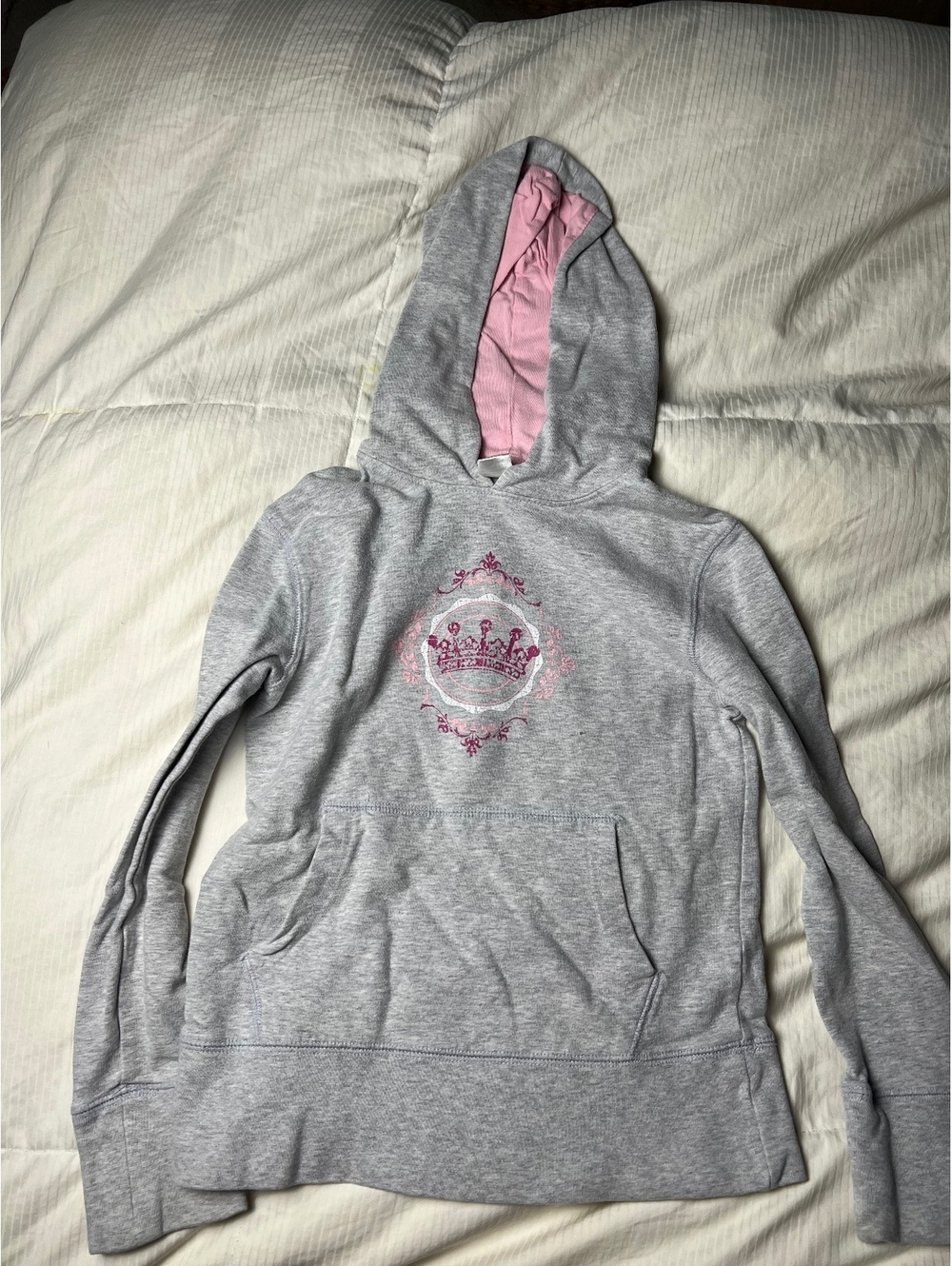 Gray hoodie with pink crown logo size 7-8
